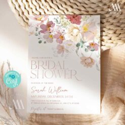 Blush Pink Bridal Shower Invitation Template - Dusty Rose Brunch Invite