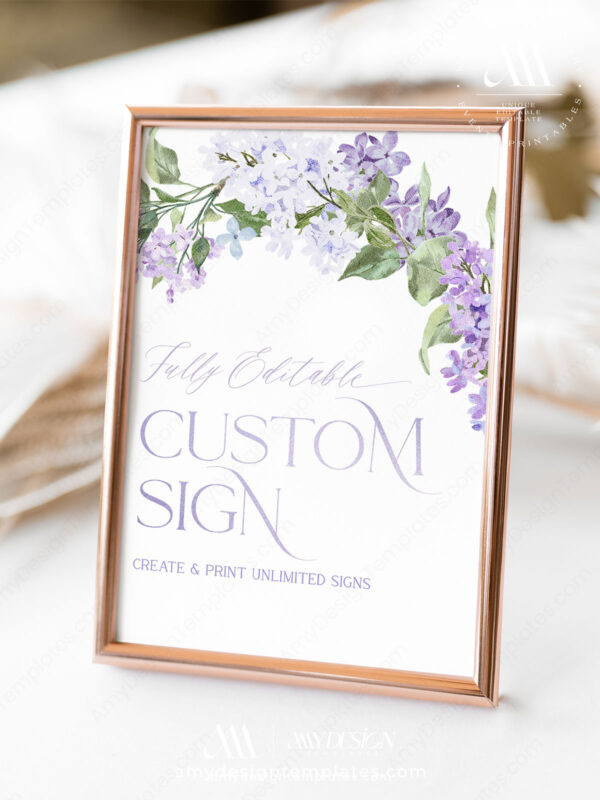 Lilac Purple Custom Sign Template | Purple Floral Personalized Wedding Shower Sign