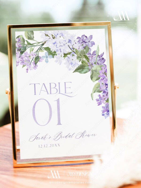 Table Number Cards Template | Lilac Purple Floral Table Numbers Printable