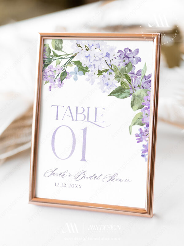 Table Number Cards Template | Lilac Purple Floral Table Numbers Printable