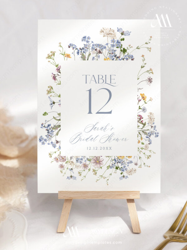 Wild Floral Wedding Table Numbers Card Printable | Editable Table Number Seating Chart Cards Template