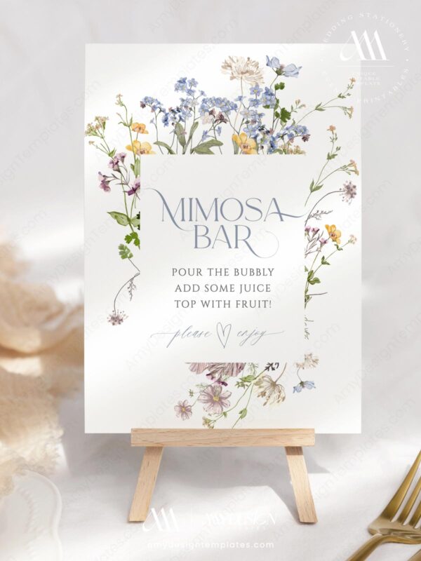 Wildflower Bridal Shower Mimosa Bar Sign Template | Momosa Bar Sign Printable