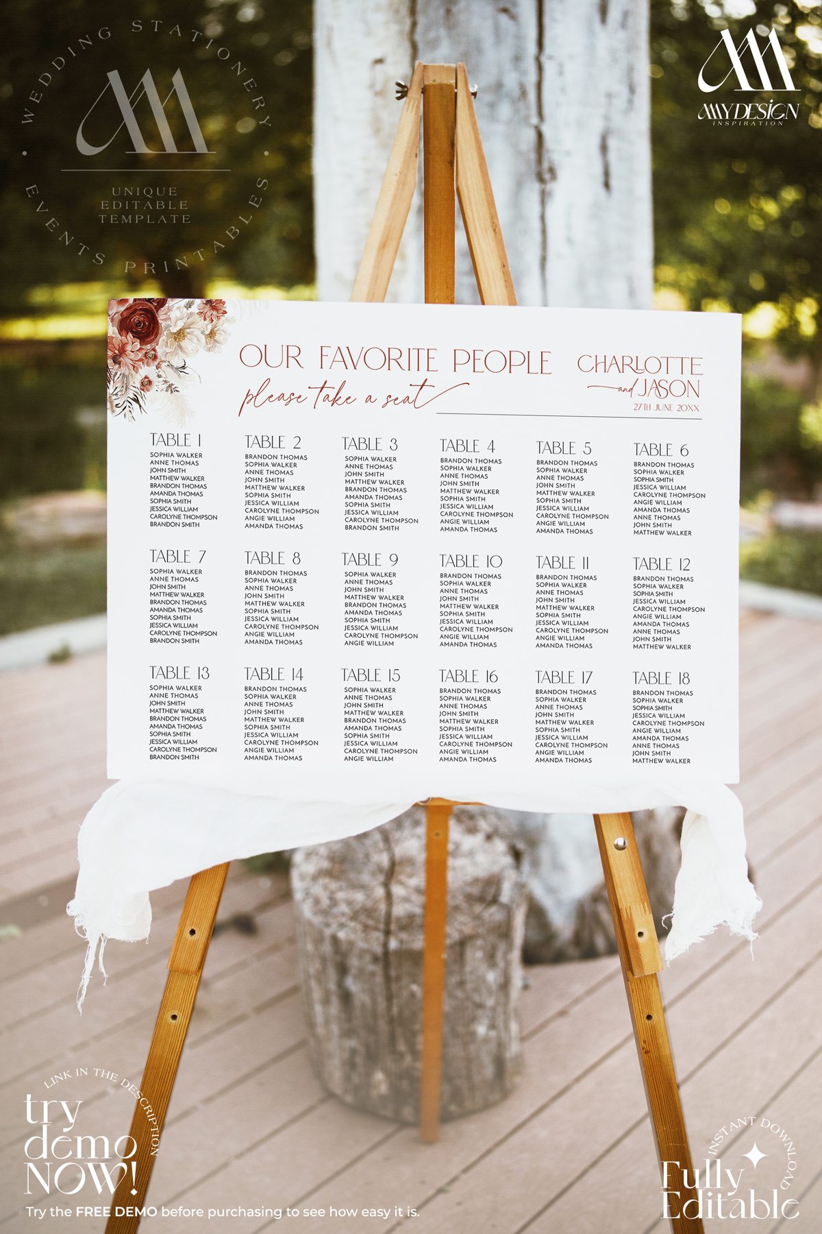Seating Chart Template for Wedding