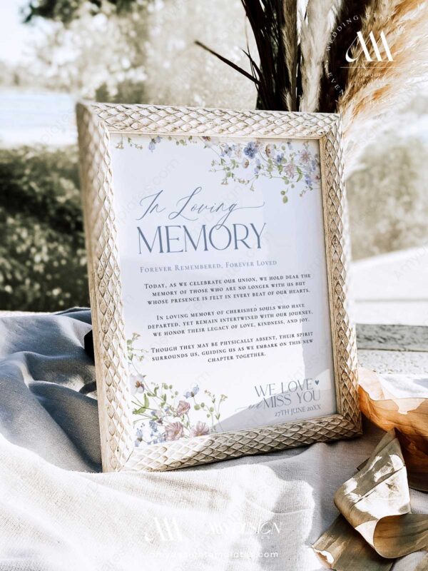 Editable In Loving Memory Wedding Sign | Memorial Table Sign Printable Template
