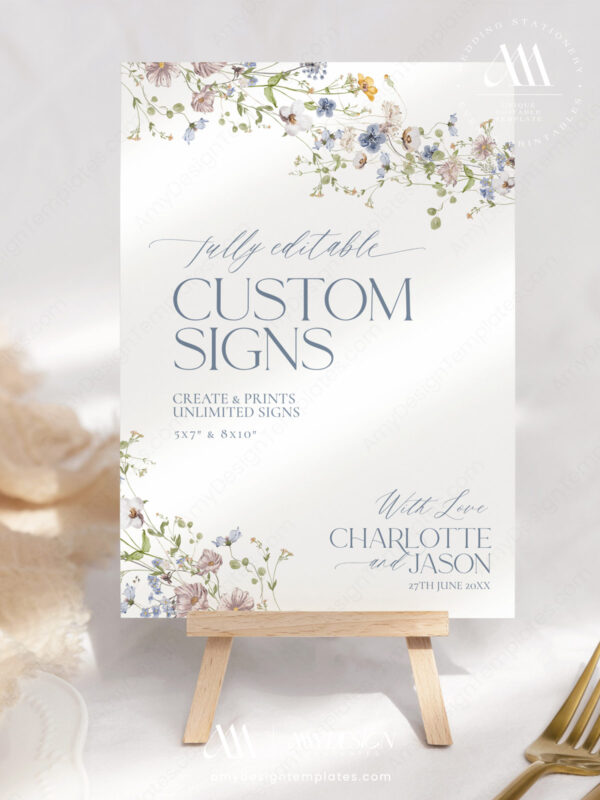 Wild Flowers Custom Signs Template | Printable Floral Wedding Table Signs Editable