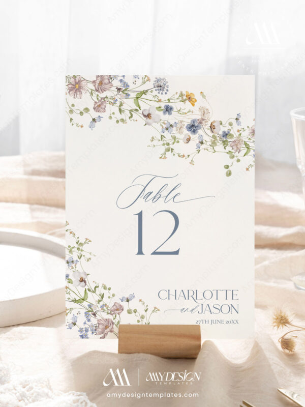 Wildflower Table Number Card Template | Elegant Table Numbers Printable Editable