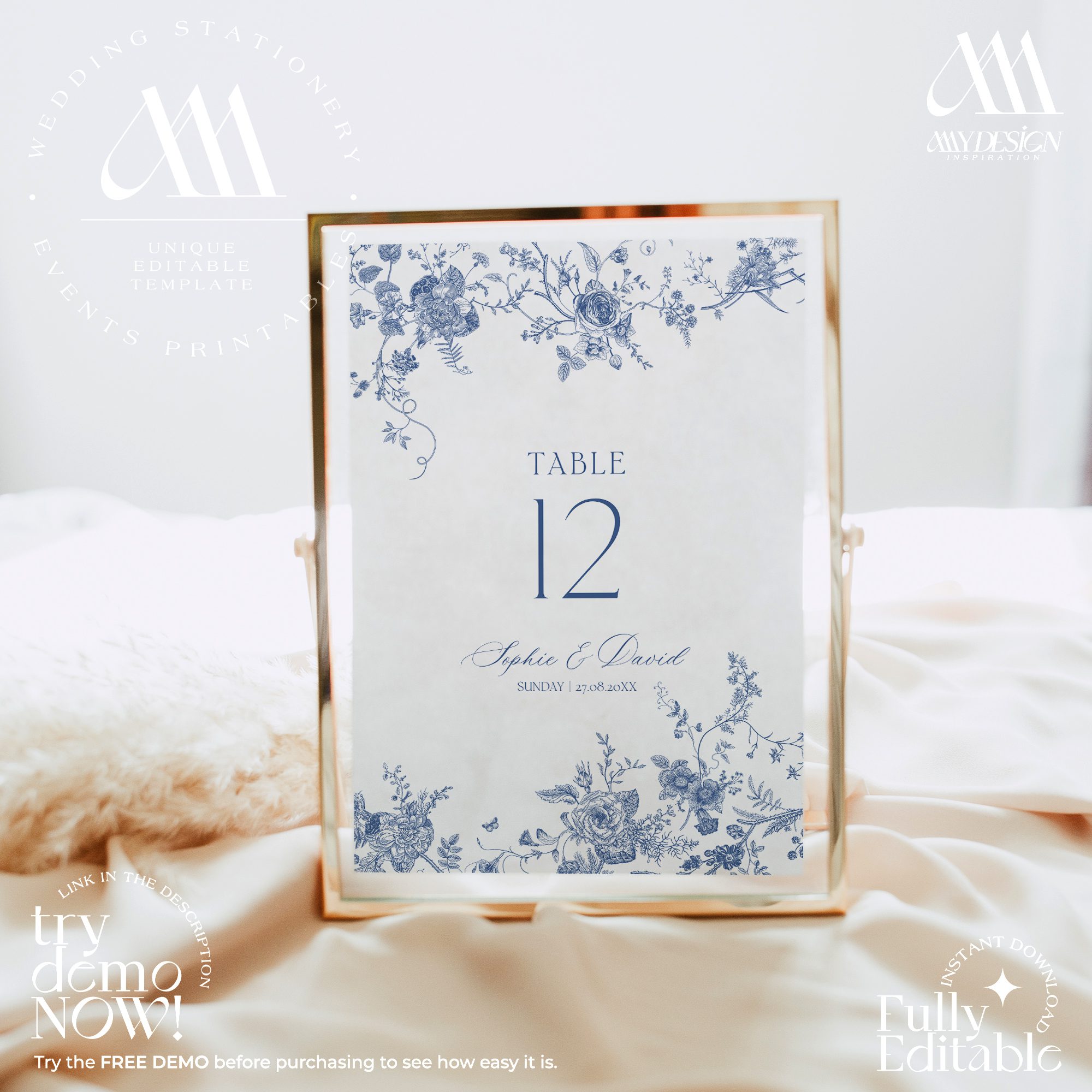 Something Blue Wedding Table Number Template