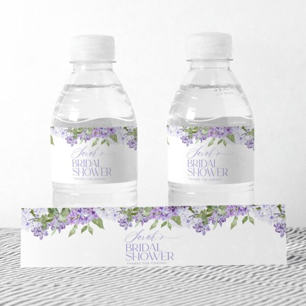 purple printable bottle label bridal shower favor tag