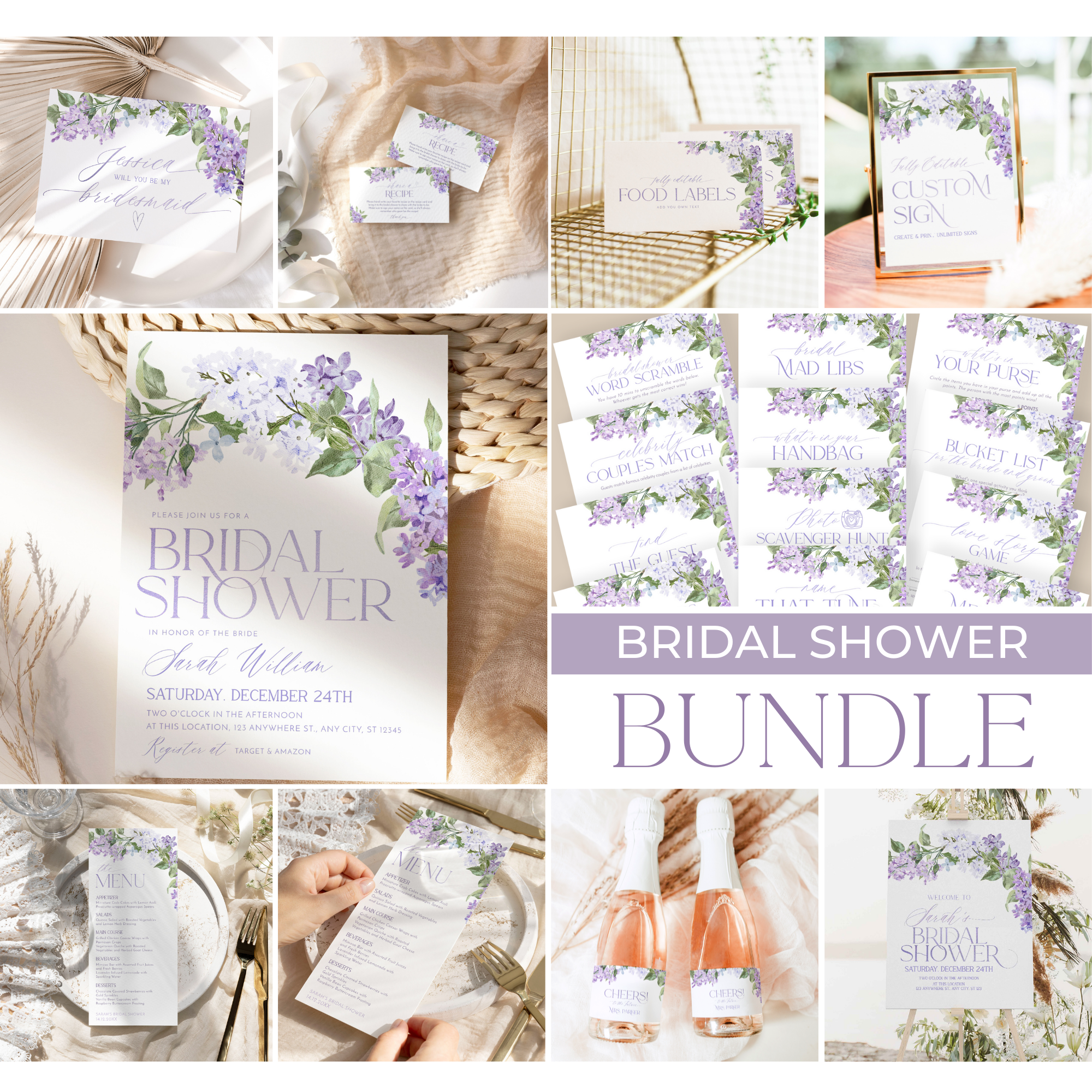 Bridal Shower Bundle | Lilac Bridal Shower Invitation Bundle