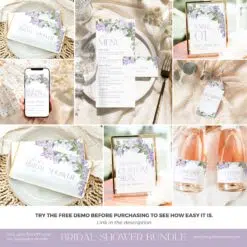 lilac bridal shower invitations bundle