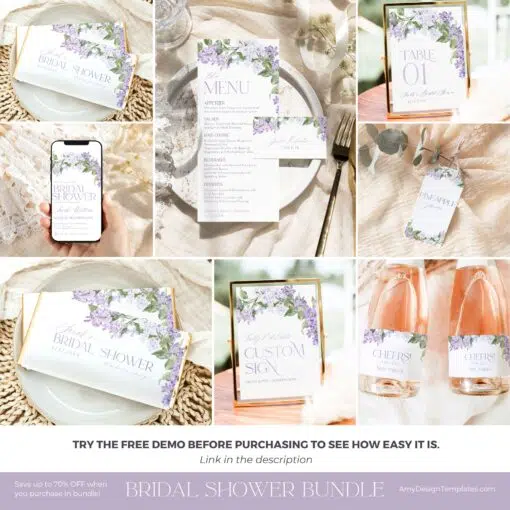 lilac bridal shower invitations bundle