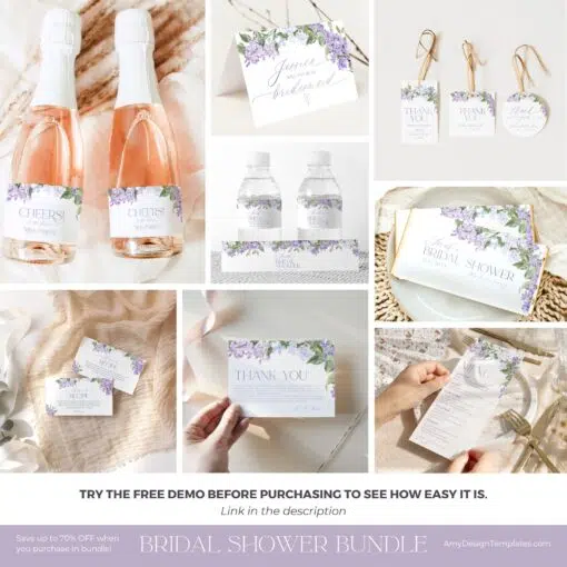 lilac bridal shower invitations bundle