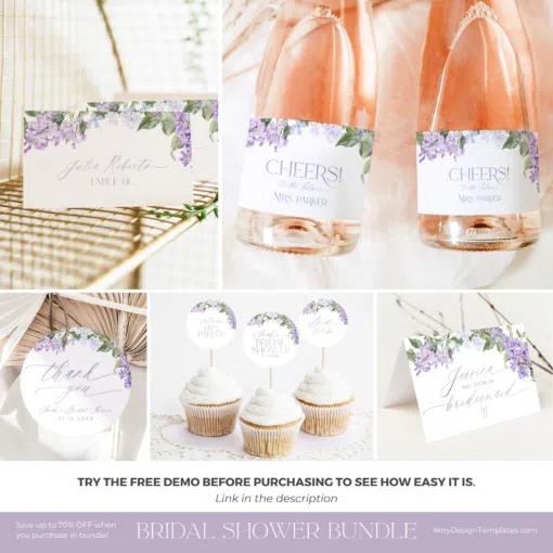 lilac bridal shower invitations bundle