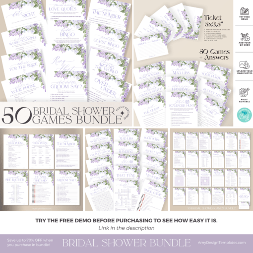 Bridal Shower Bundle | Lilac Bridal Shower Invitation Bundle