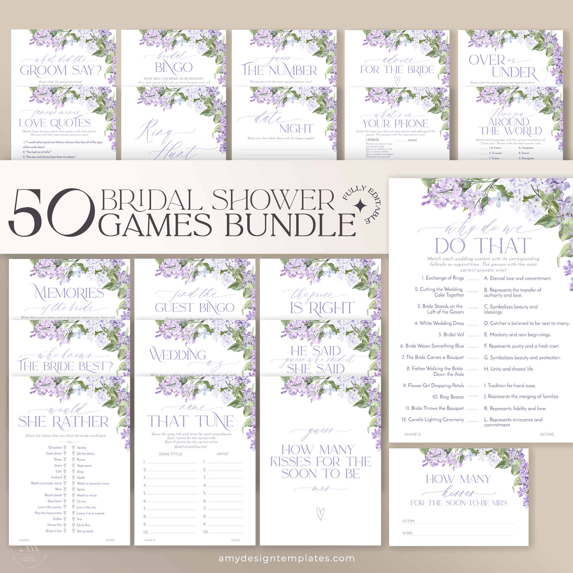 Bridal Shower Games Templates | Lilac Bridal Shower Templates