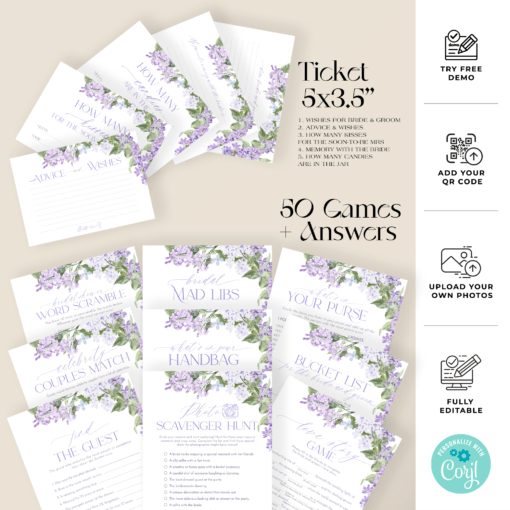 Bridal Shower Games Templates | Lilac Bridal Shower Templates