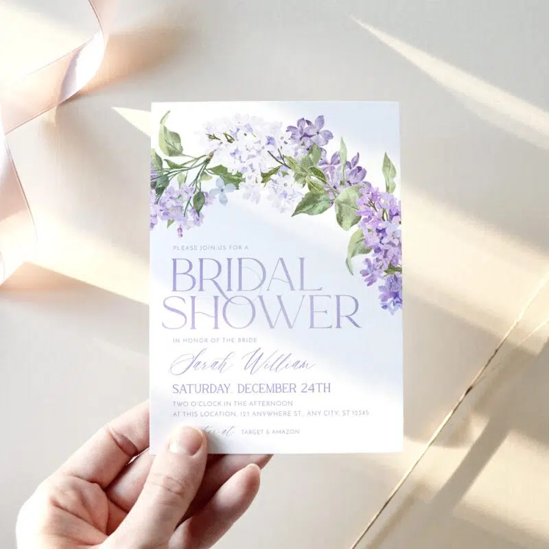 purple floral bridal shower invitation