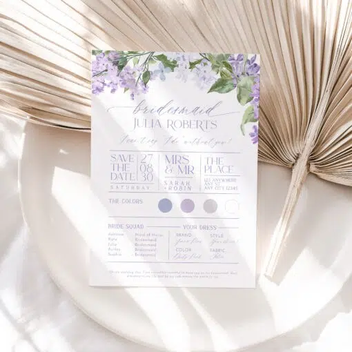 bridal party info card printable bridesmaid proposal