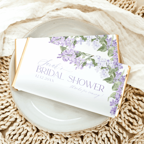 lilac candy bar wrapper purple bridal shower favor label