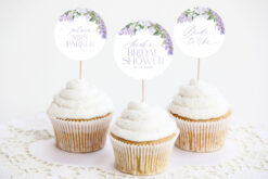lilac purple cupcake topper editable floral cupcake toppers