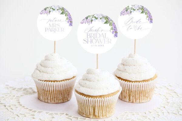 lilac purple cupcake topper editable floral cupcake toppers