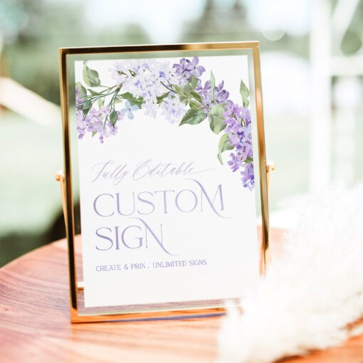 Lilac Bridal Shower Sign Template | Editable Table Signs Template