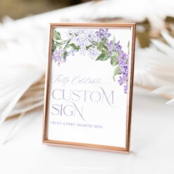 Lilac Bridal Shower Sign Template | Editable Table Signs Template