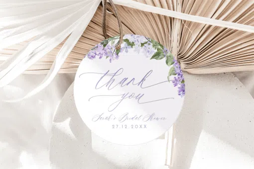 floral wedding tag purple