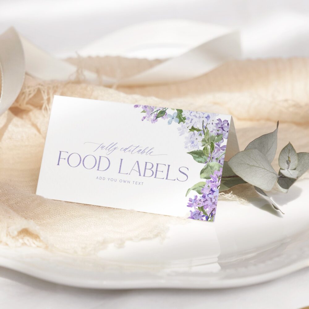 lilac food label template purple floral food tent cards