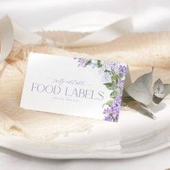 lilac food label template purple floral food tent cards