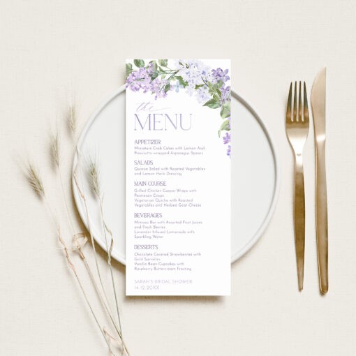 Bridal Shower Brunch Menu | Lilac Bridal Shower Menu Cards