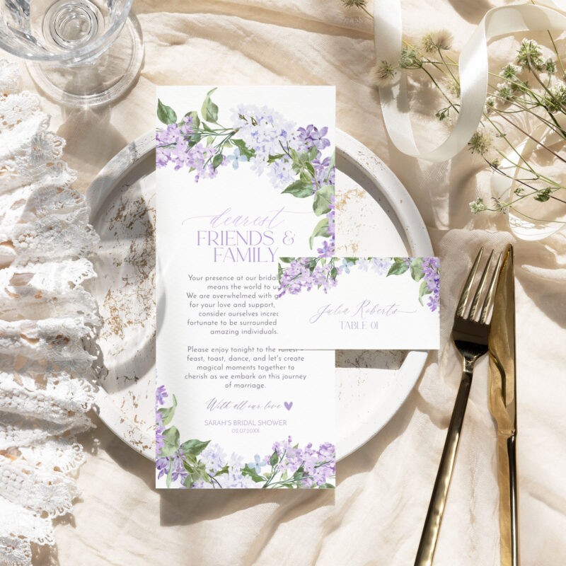 Bridal Shower Brunch Menu | Lilac Bridal Shower Menu Cards