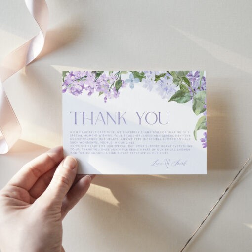 Purple Thank You Cards Template Printable | Lilac Bridal Shower