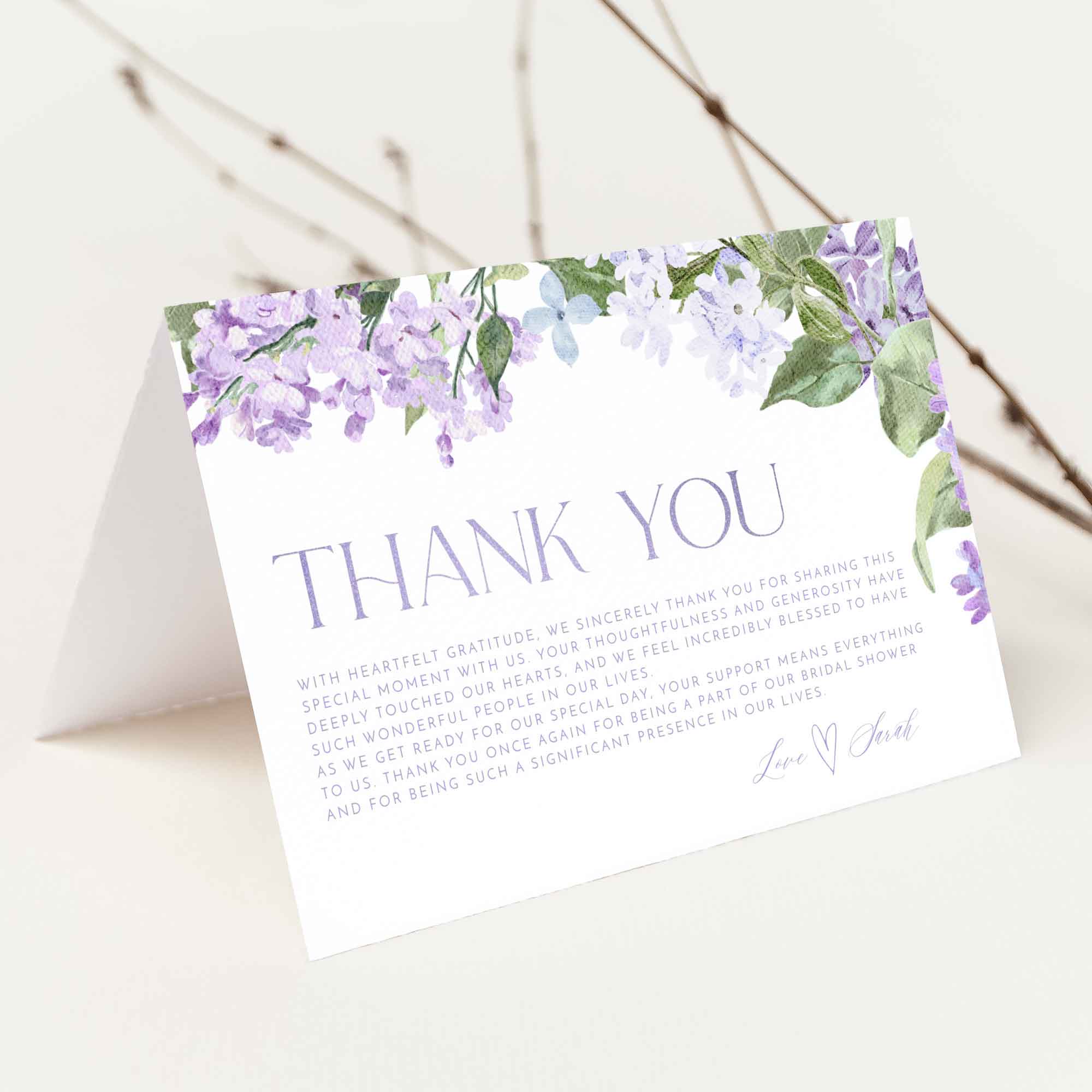 Purple Thank You Cards Template Printable | Lilac Bridal Shower