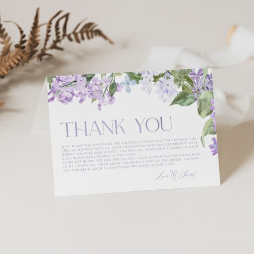 Purple Thank You Cards Template Printable | Lilac Bridal Shower