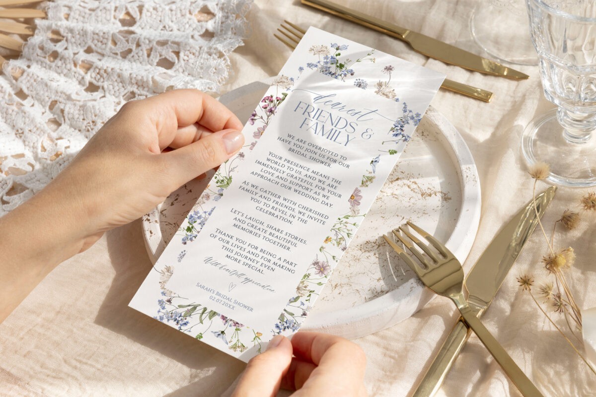 Wildflower Bridal Shower Menu Thank You Napkin Note Template