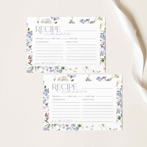 Wildflower Bridal Shower Recipe Card Template