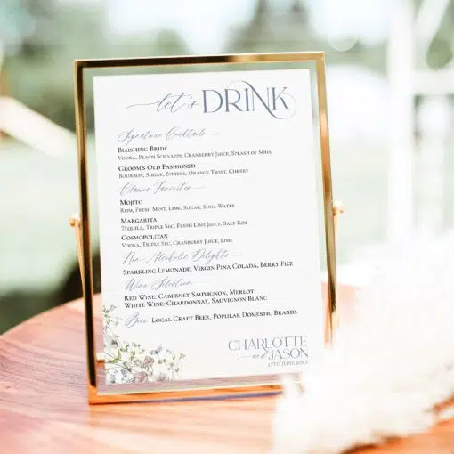 Wildflower Wedding Bar Menu Template