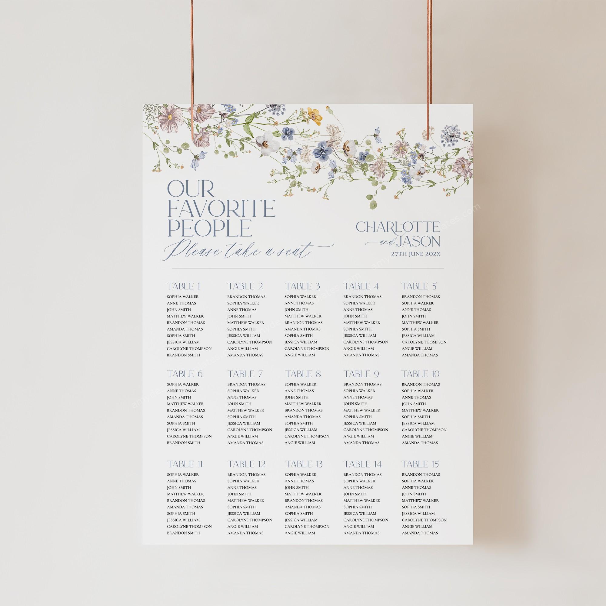 wildflower wedding seating chart sign template