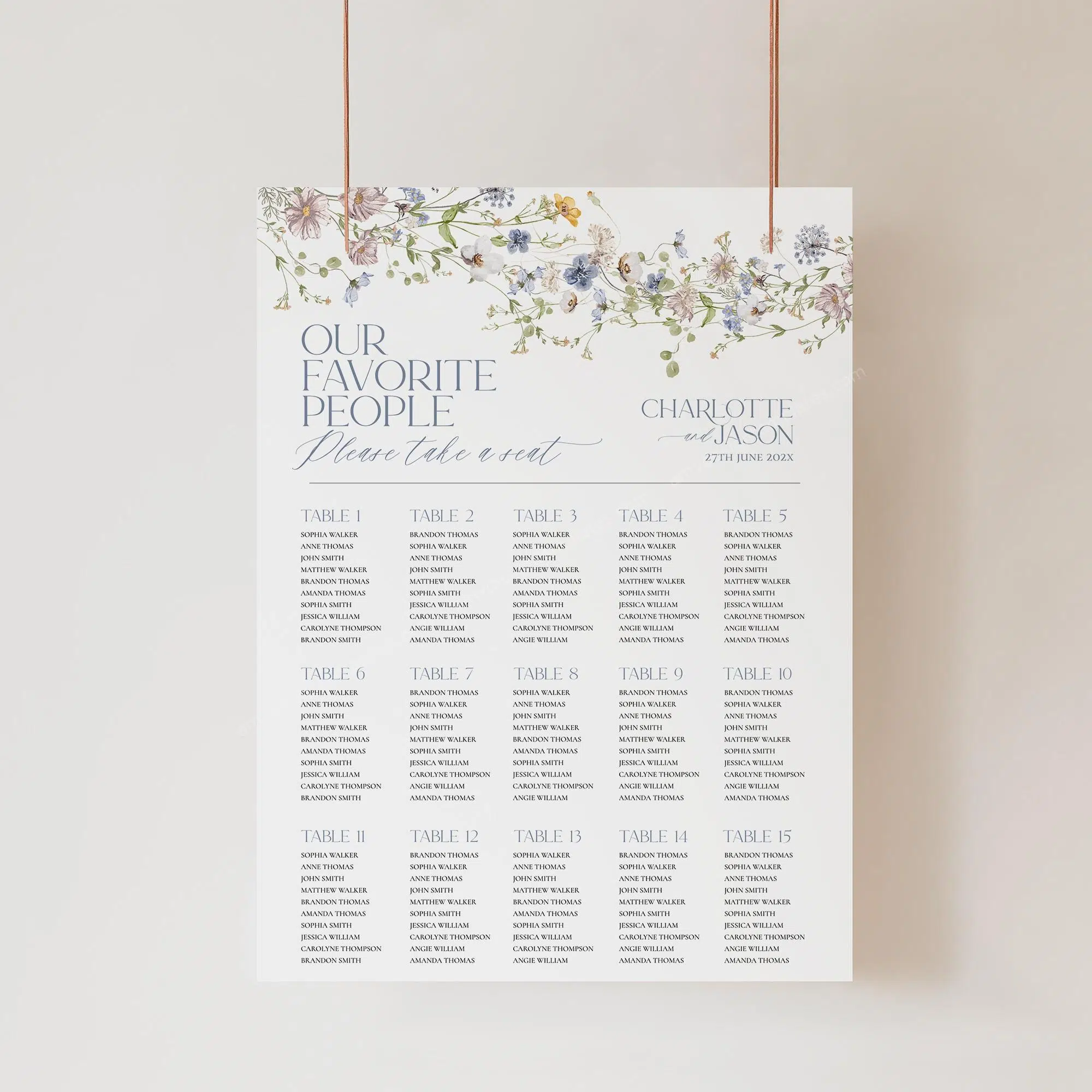 wildflower wedding seating chart sign template
