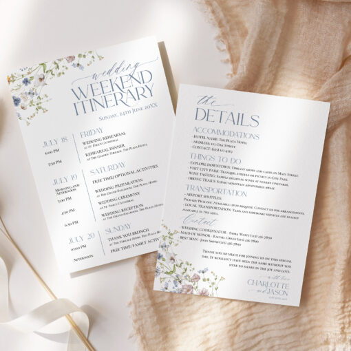 Wildflower wedding itinerary template