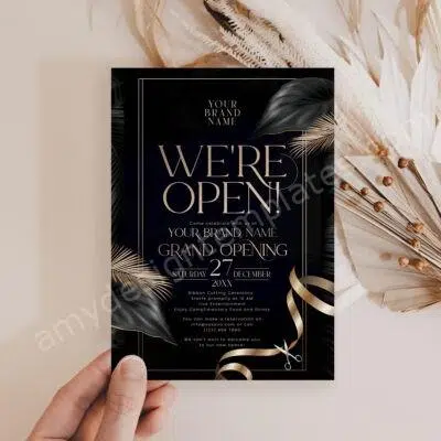Black and Gold Grand Opening Invitation, We're Open Invite Template