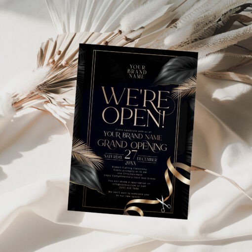 Black and Gold Grand Opening Invitation, We're Open Invite Template