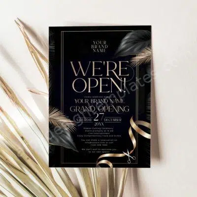 Black and Gold Grand Opening Invitation, We're Open Invite Template