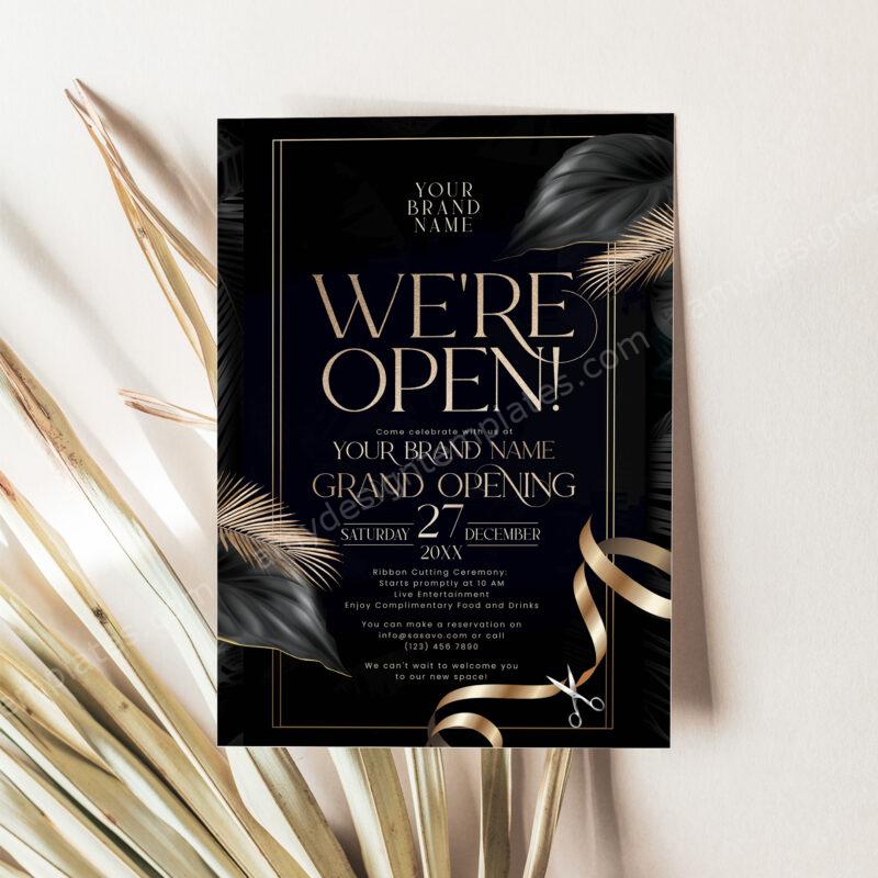 Black and Gold Grand Opening Invitation, We're Open Invite Template