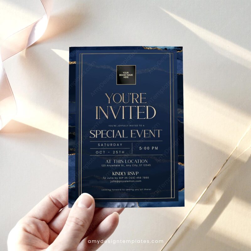 Navy Gold You Are Invited Card Invitation Template | Modern Minimalist Navy Gold You Are Invited Card Invitation Template