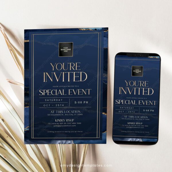 Navy Gold You Are Invited Card Invitation Template
