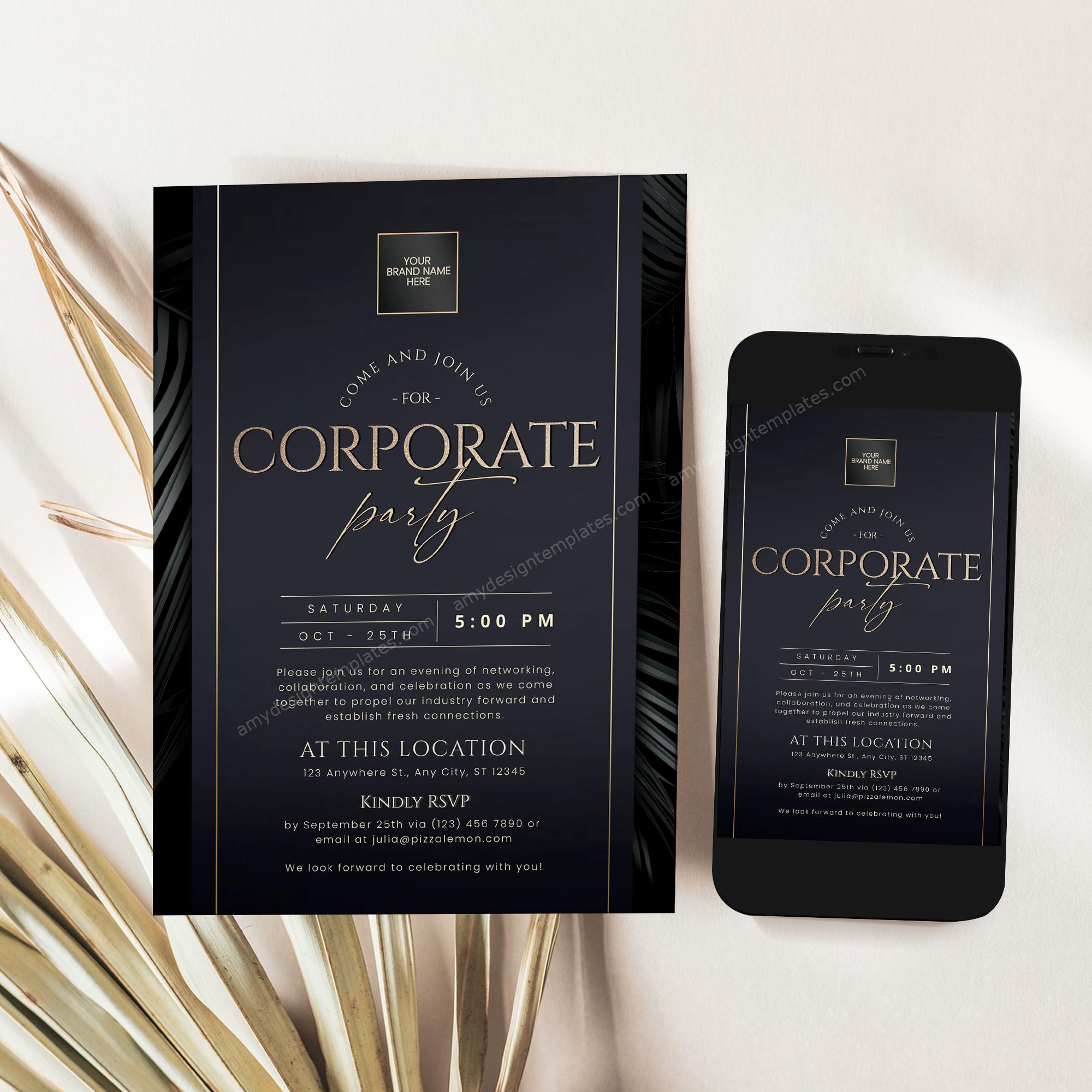 Customize your elegant Dinner Party Invitation | Corporate Party Invite for corporate events. Try the free demo now and impress your guests!