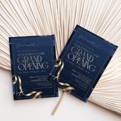 Navy and Gold Grand Opening Invitation Card Template