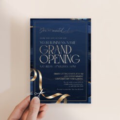 Navy and Gold Grand Opening Invitation Card Template